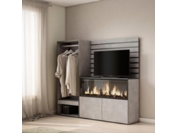 Aparador, 167x145x35 cm, Dormitorio, habitación, Chimenea eléctrica XXL, Vestidor abierto, Cemento SKRAUT HOME