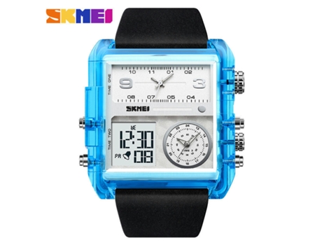 Reloj para Hombre, Reloj Cuadrado LED con Alarma de Cuarzo y Pantalla analógica de 3 Horas, Azul Transparente LUUCOZK
