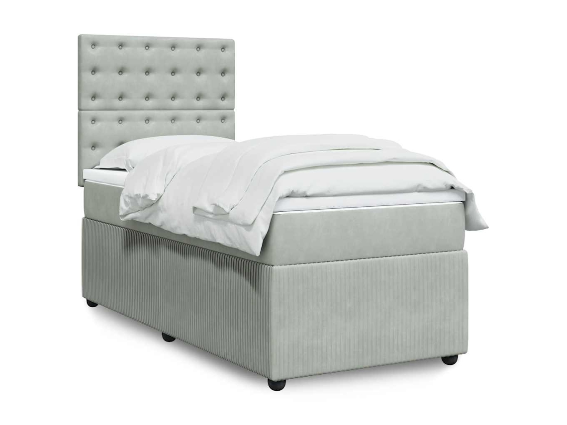 Cama Box Spring Con Colchón Terciopelo Gris Claro 90x190 Cm
