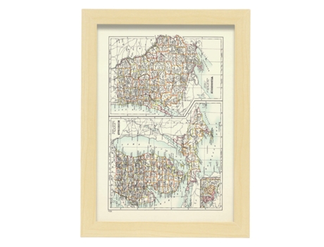 NACNIC Pósters Geográficos En Vintage Mapa De Wisconsin Y Michigan Ilustraciones De Antiguos Mapamundis En Tonos Sepia Tamaño A3 Con Marco Negro