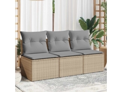 Sofá de jardín de 3 plazas con cojines de mimbre beige, Dkd Home Decor