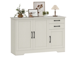 Aparador blanco con efecto madera, 120x38x79cm, moderno, 3 puertas, 2 cajones, estante ajustable para comedor.