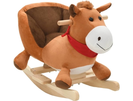 vidaXL Caballo balancín de peluche con respaldo marrón 60x32x50 cm