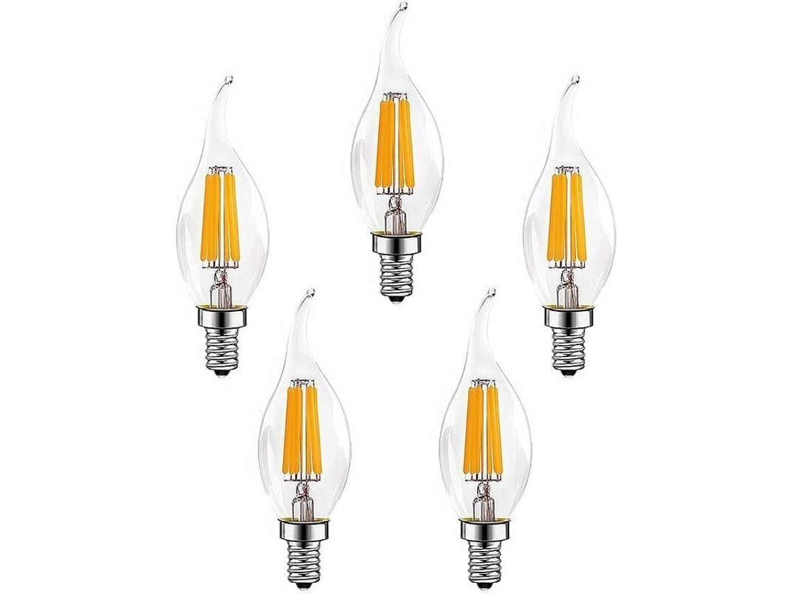 5 Bombillas Led De Filamento E14 De 6w, Regulables, 600lm, Luz Blanca Cálida 2700k, C35, Clase Energética A++.