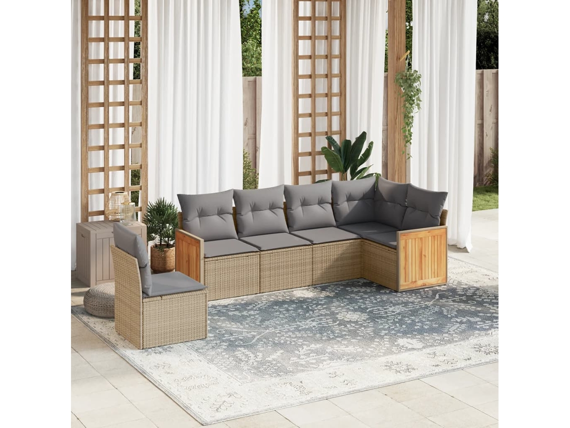 Conjunto de 6 sofás de jardín con cojines de mimbre beige Dkd Home Decor