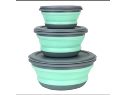 (verde) Juego De Lonchera De Silicona Plegable De Tres Piezas, Con Tapa, Taza Y Tazón Plegable.