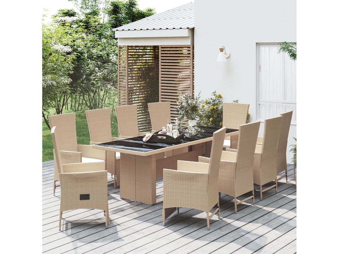Juego de comedor de jardín de 11 piezas con cojines de mimbre beige de DKD Home Decor