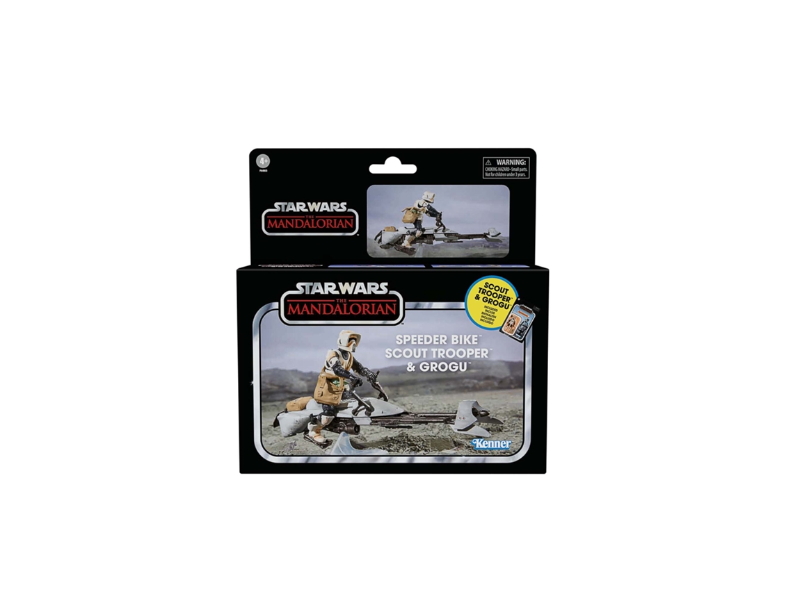 Set de figuras Speeder Bike Scout Trooper y Grogu The Mandalorian Star Wars 9,5 cm