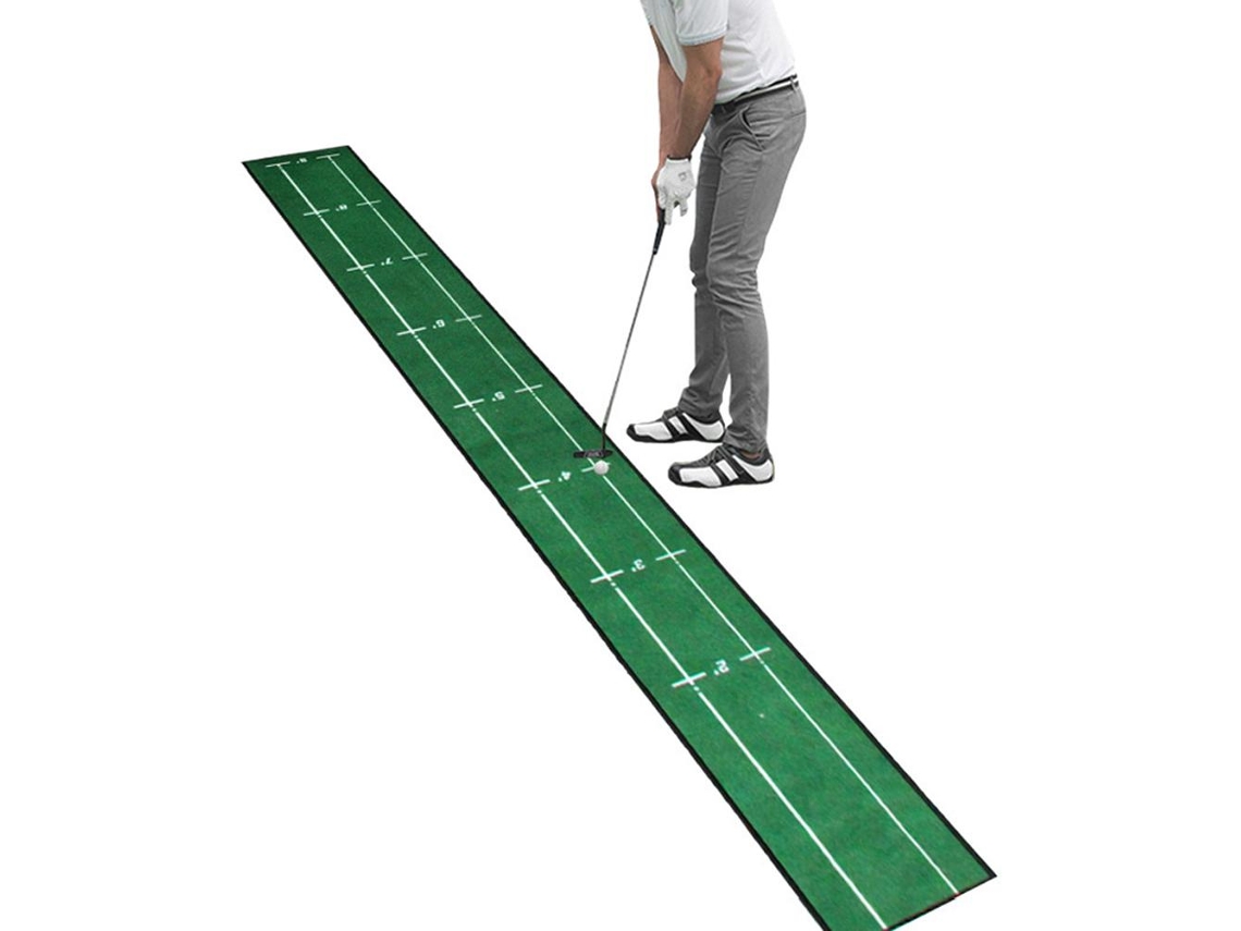 Tapete de práctica de putting, tapete verde de 2,8 x 0,3 m, material TPR, para uso en interiores y exteriores, juego corto, oficina, fiesta, patio