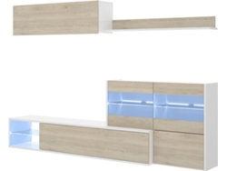 Composición de Salón TV con Vitrina y Luz LED DKIT Uma (Blanco Brillo/Natural - 180x260x41 cm)