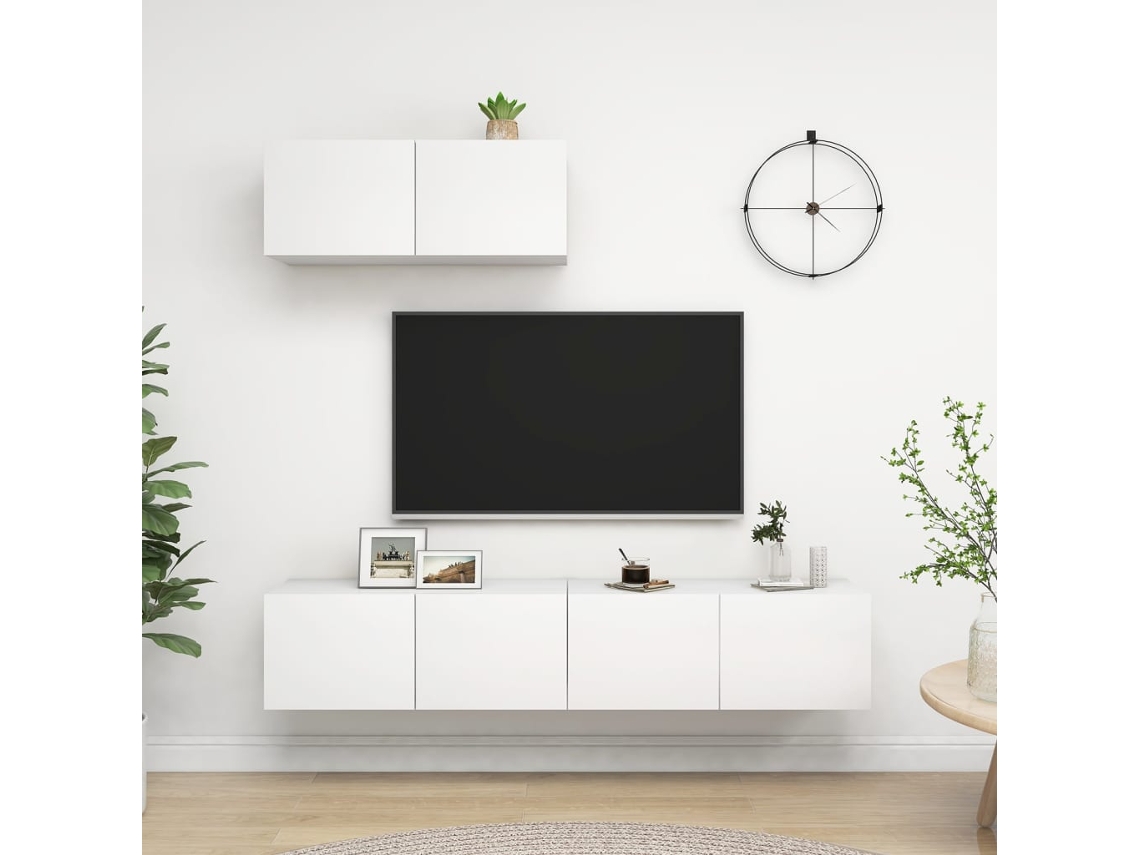 Mueble de TV de 3 piezas, derivados de madera, blanco, DKD HOME DECOR