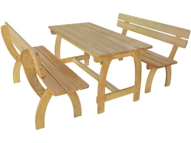 vidaXL Mesa de jardín con 2 bancos madera de pino impregnada