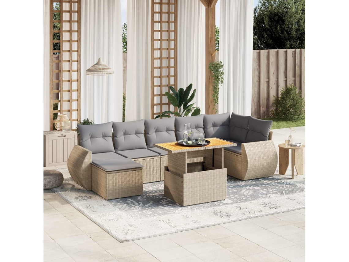 Conjunto de sofá de jardín con cojines, mimbre beige PE Dkd Home Decor