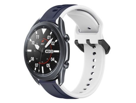 Correa de reloj inteligente para Samsung Galaxy Watch3 45 mm 22 mm Bucle convexo de silicona de dos colores (azul medianoche + blanco)