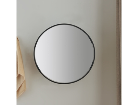 Espejo de pared Sunne redondo con 2 estantes acero y cristal 50 x 50 x 13 cm Negro en.casa
