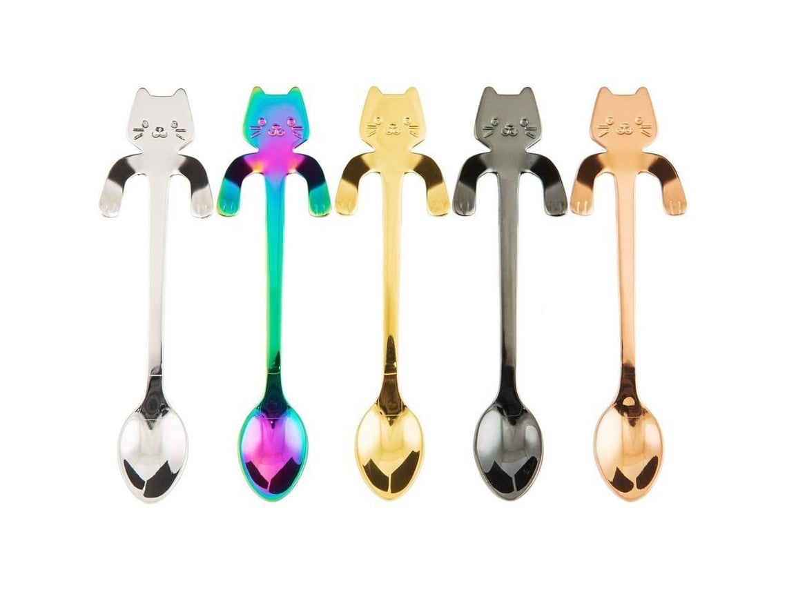 Cucharas de café y té de acero inoxidable con un diseño elegante, 5 piezas multicolor.