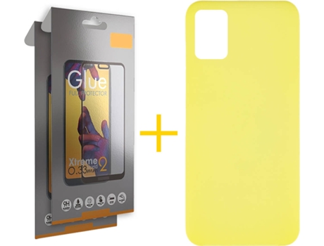 Kit Funda + 2 Protectores de Pantalla Samsung Galaxy A51 SKYHE Full Silicona Líquida (Amarillo)