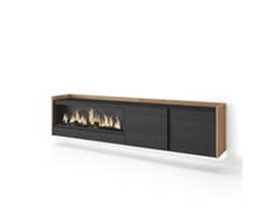 Mueble Tv, Televisión, 212x35x50cm, Para Tv Hasta 80", Chimenea Eléctrica Xxl, Colgado, Suspendido, Led, Negro Y Roble