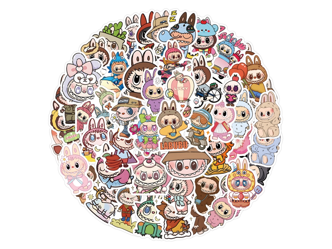 60 pegatinas de dibujos animados de Labubu, impermeables, para portátil, teléfono, botella de agua y decoración de álbumes de recortes. Viewleaf