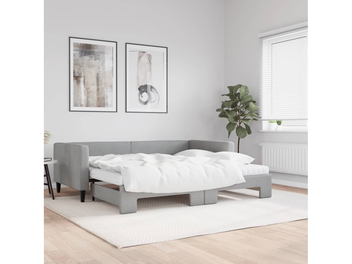 Sofá Cama Nido Con Colchón Tela Gris Claro 90x200 Cm