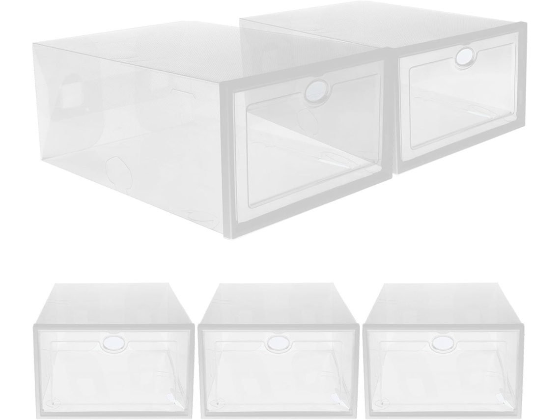 Juego 5 Cajas Transparentes Apilables Zapatos Cajón Plástico Blanco 33x23x14 Almacenamiento Práctico