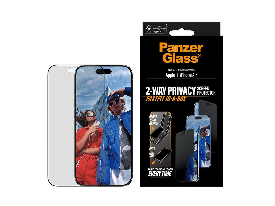 Protector de pantalla de privacidad PANZERGLASS® para iPhone Air, ajuste ultra ancho (instalación rápida en caja)