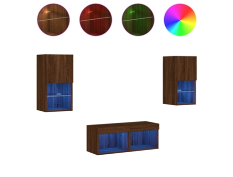 Conjunto 4 Muebles de TV de pared con luces LED VIDAXL marrón roble (40 x 30 x 30 cm)