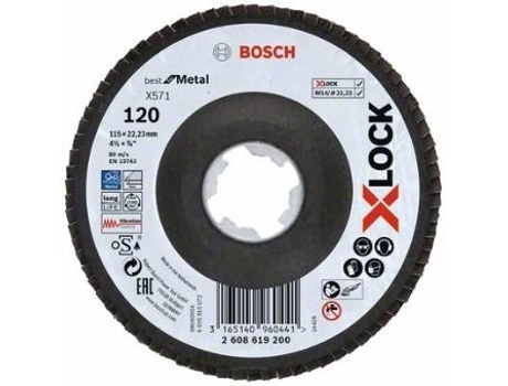 Disco de Láminas BOSCH X-Lock - Versión Biselada - Placa de Fibra - 115 mm - G 120 - X571 - Best para Metal - 1 Pieza