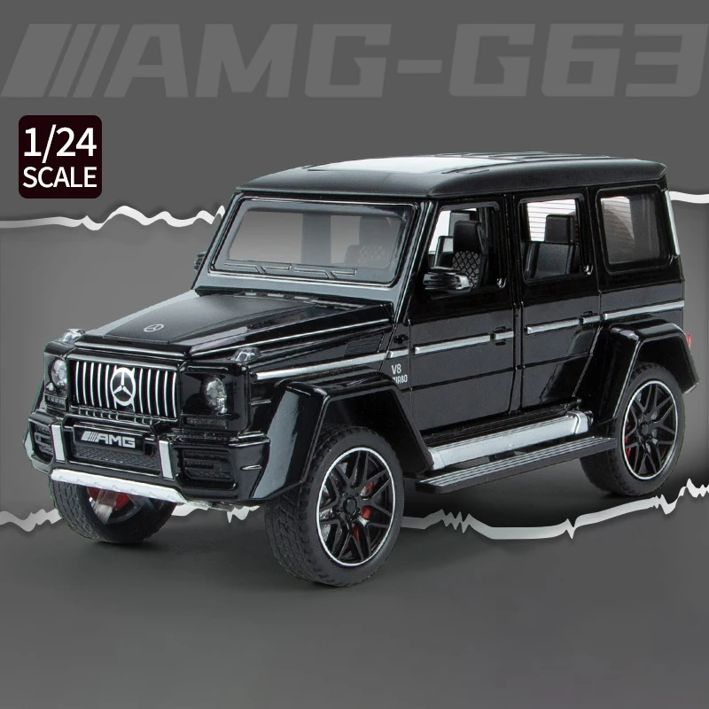 (Negro) Coche miniatura de metal fundido a presión a escala 1:24 con efectos de sonido y luz.