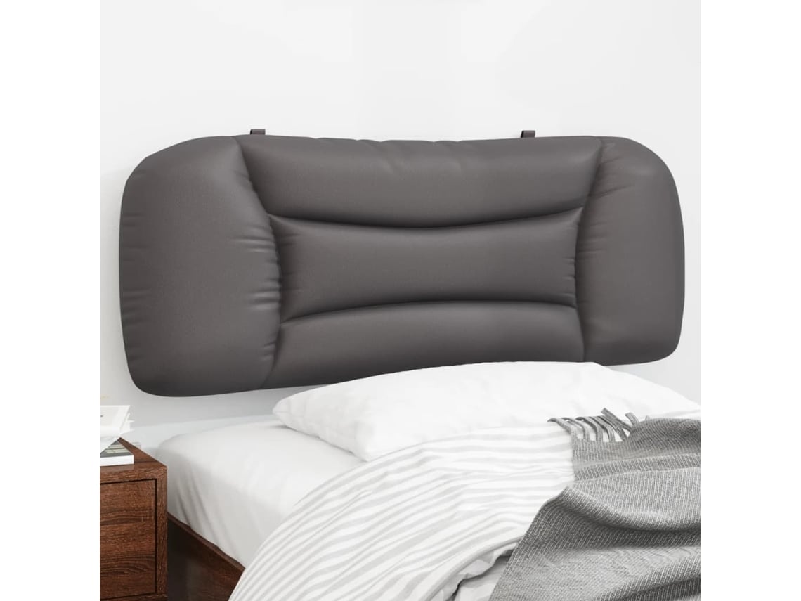 Cabecero De Cama Acolchado Cuero Sintético Gris 100 Cm
