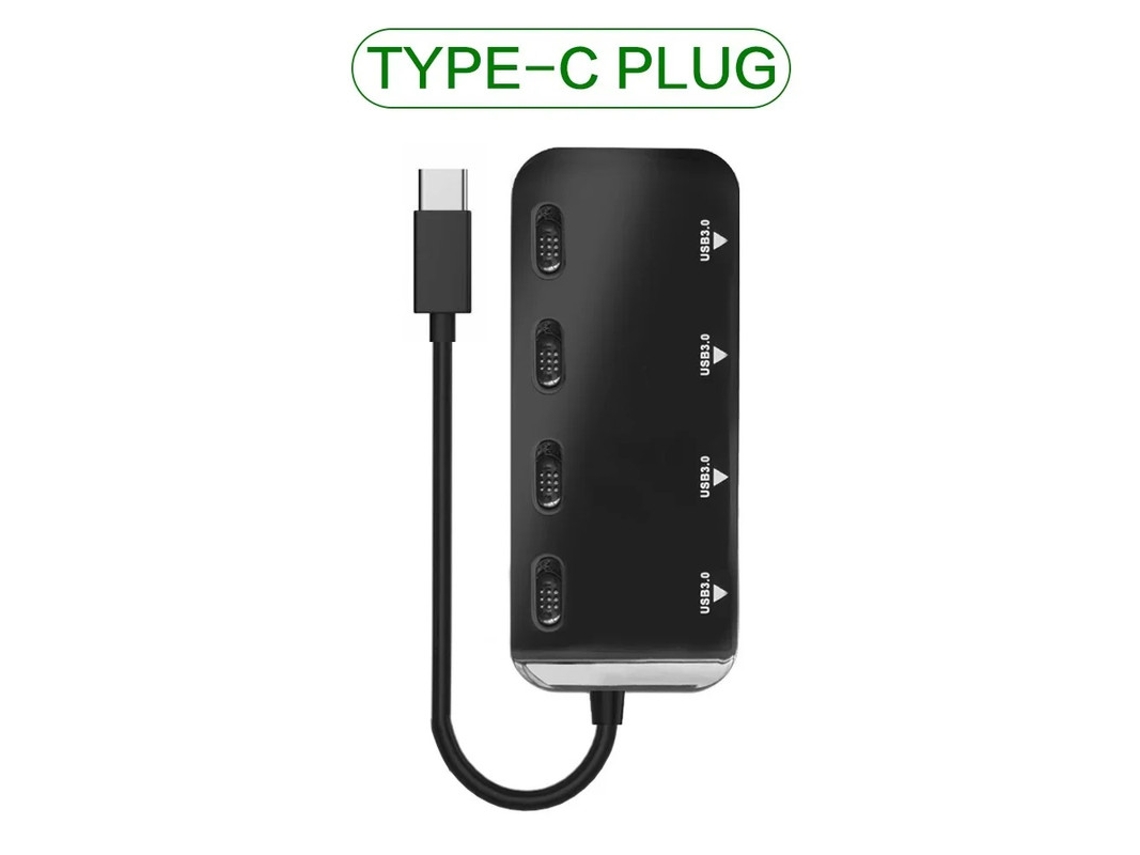 Estación de fondeo YIZHOOD Tipo C Slim USB 3.0 Hub 4 Puertos USB3.0 USB de alta velocidad negro