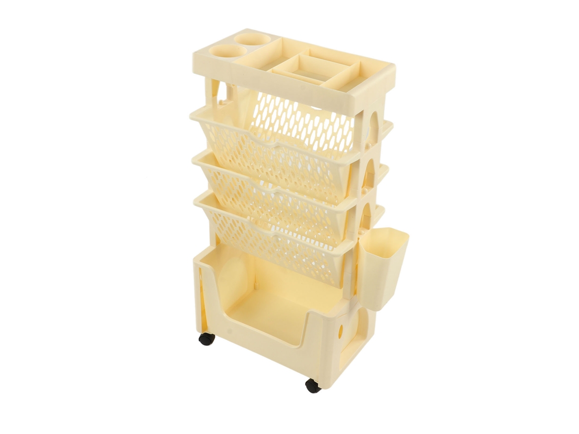 Estantería móvil de 5 niveles, gran capacidad, beige