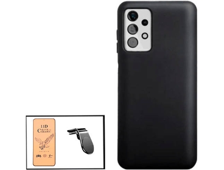 Kit Cristal Templado CeramicGlass Full Cover, Funda Silicona y Soporte Magnético L Safe Driving Coche Samsung Galaxy A52s 5G PHONECARE Negro