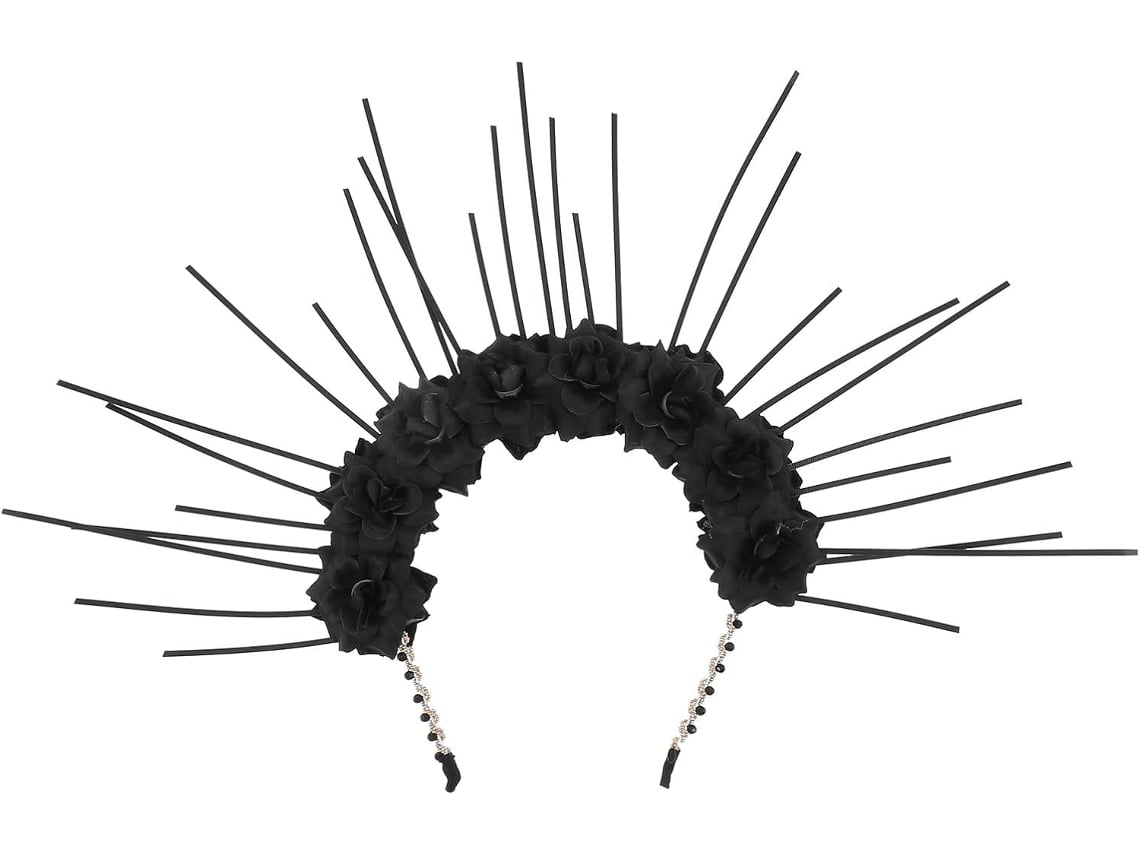 Tiara Gótica Preta Com Flores Delicadas, Tiara Lolita Para Mulheres