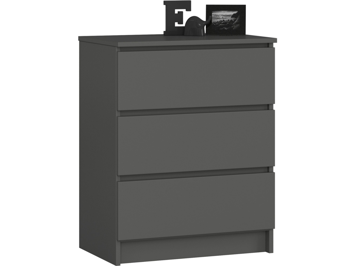 Cómoda Akord K60 Grafito Gris 60 Cm 3 Cajones Frente En Color Gris Grafito 60x40x77 Cm
