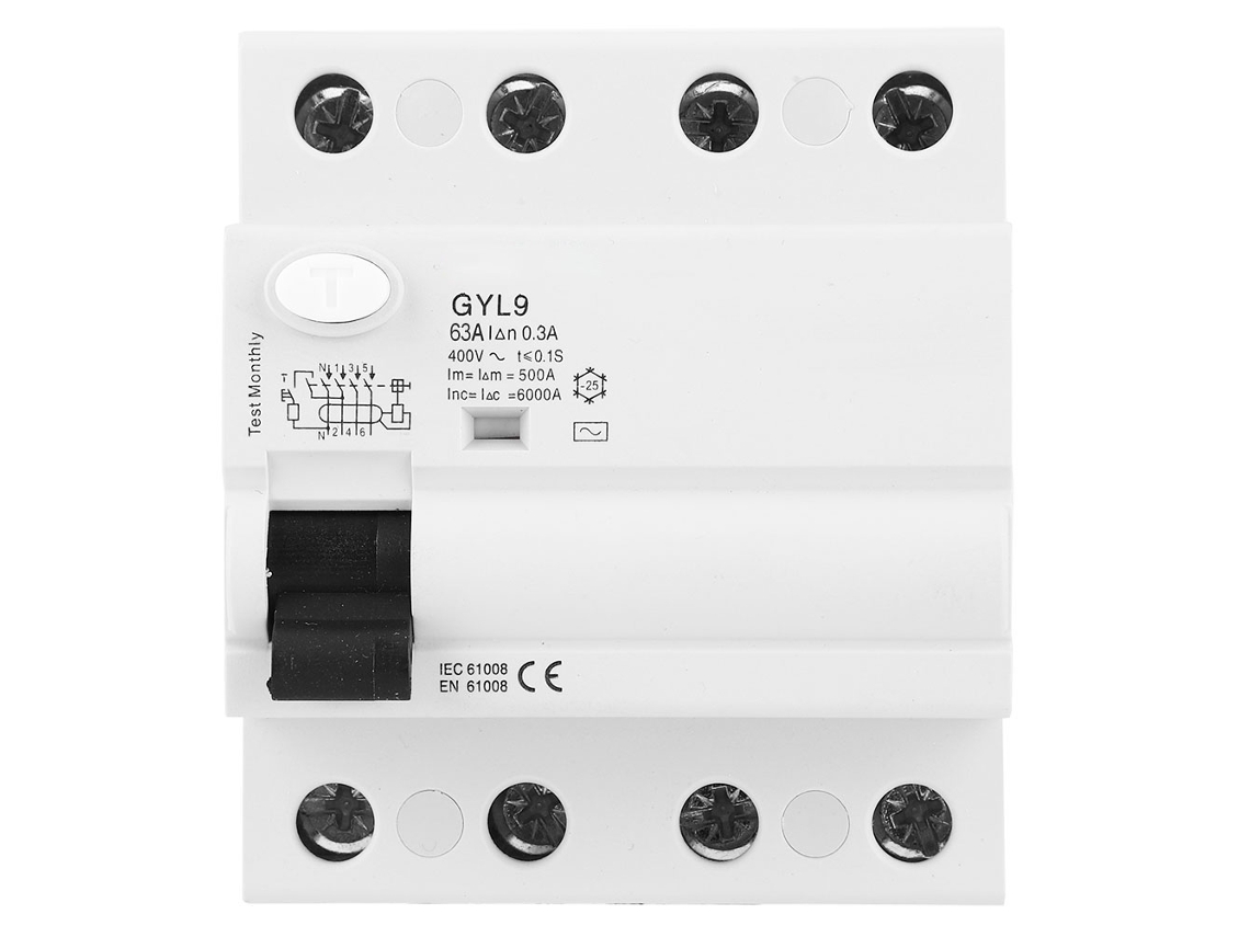 Disyuntor Gyl9 4p 63a 400v 50/60hz Ip20 Protector Contra Fuga De Corriente 300ma