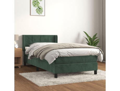 vidaXL Cama con somier y colchón 90x200 cm terciopelo verde oscuro