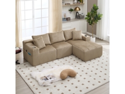 Sofá modular con chaise longue, 2 plazas, terciopelo de pana, espuma de alta densidad.