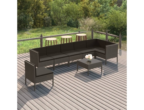 Conjunto 8 de muebles de jardín VIDAXL y cojines ratán sintético gris