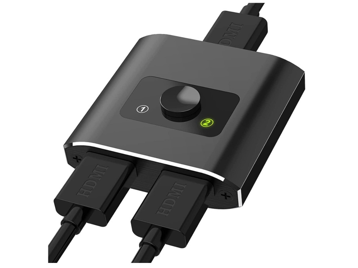 Conmutador HDMI de aluminio bidireccional (1 entrada y 2 salidas o 2 entradas y 1 salida), 4K, 3D, 1080p, para Xbox, etc., color negro Yizhood