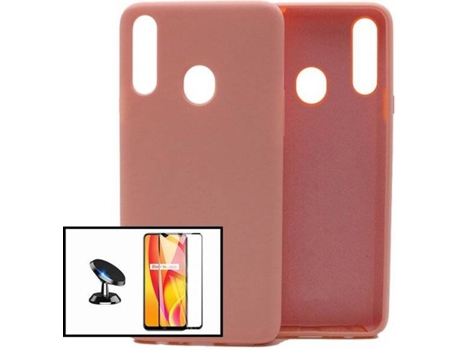 Carcasa + Protector + Soporte Magnético Samsung Galaxy A20s PHONECARE Silicona Liquida Rosa