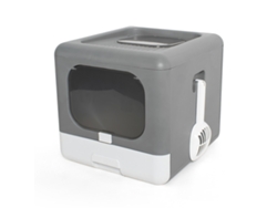 Caja de arena cerrada para gatos de PP, sin olor, plegable, antisalpicaduras, con pala, 2 puertas, inodoro para gatos, suministros para mascotas, color gris