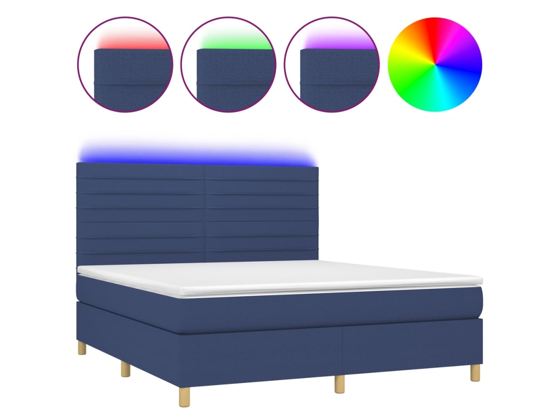 Maison Exclusive - Cama Box Spring Colchón Y Luces Led Tela Azul 180x200 Cm