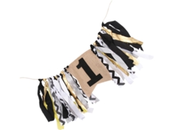 Guirnalda Cumpleaños, Elegante Negro Amarillo. Fiesta Decorativa, Banderín Para De Decoración Y
