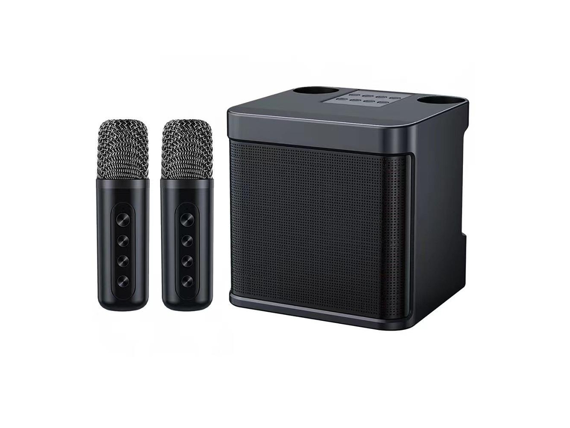 (negro) Maquina De Karaoke Con Micrófono Inalámbrico, Conexión Bluetooth, 2 Micrófonos, Portátil.