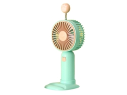 Precioso Ventilador De Mano Recargable Con Base Portátil Para Viajes Y Oficina - Verde Claro