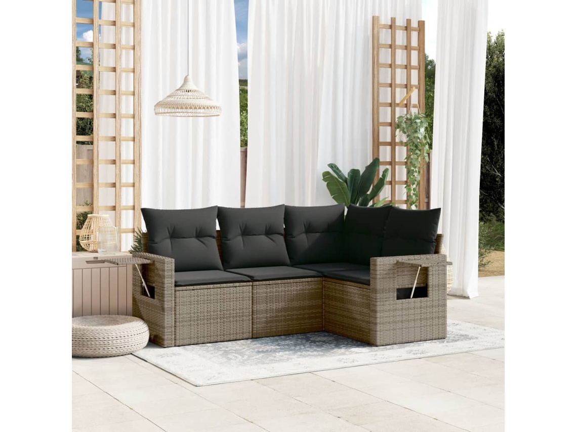 Conjunto de sofás de jardín de 4 piezas DKD Home Decor con cojines de mimbre gris