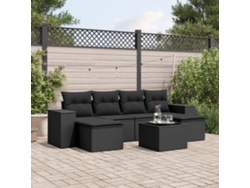 Conjunto de sofá de jardín de 7 piezas con cojines, ratán negro, Dkd Home Decor