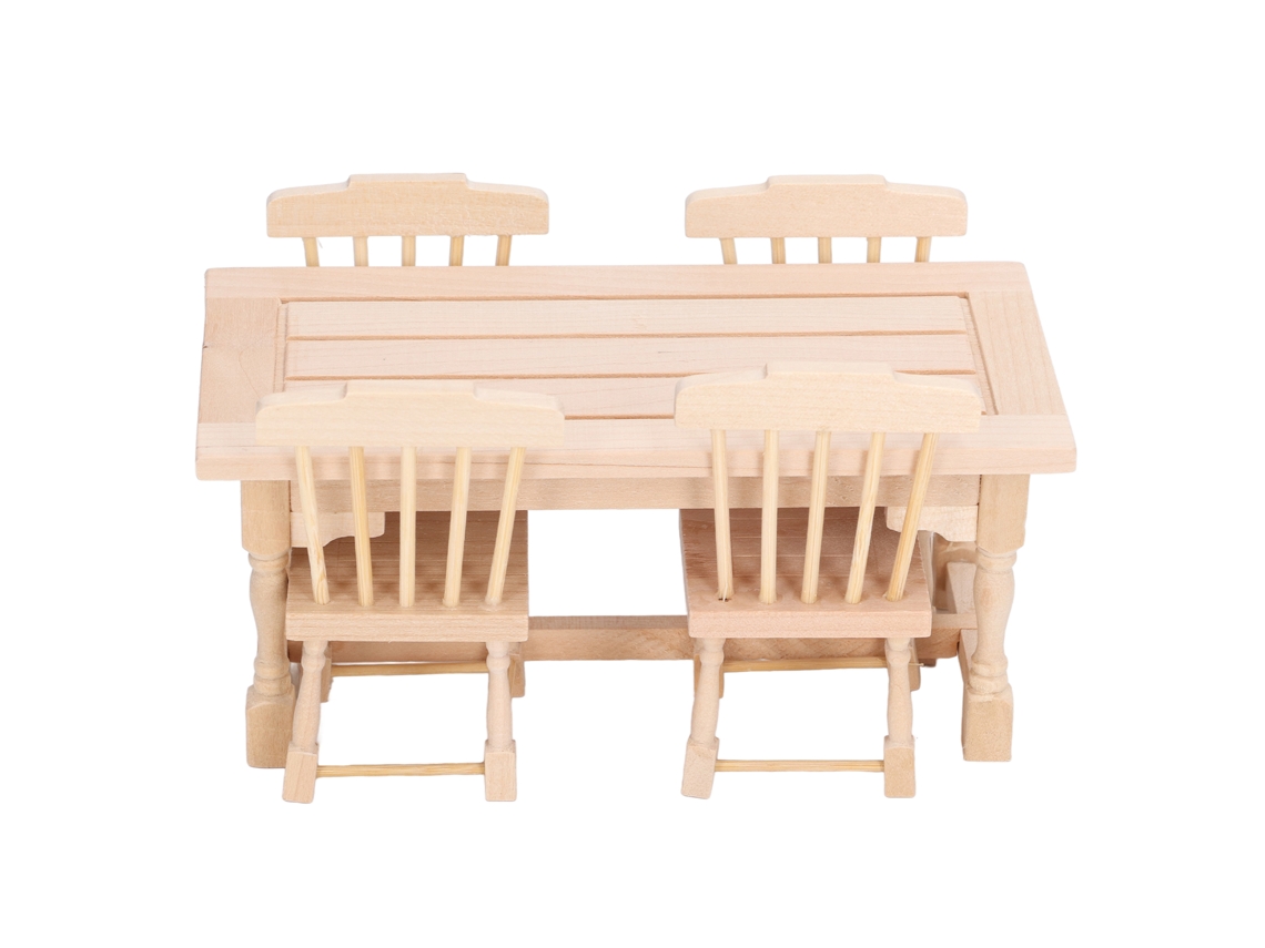 Mali conjunto Mesa e Cadeiras Mini Móveis de Madeira 1:12 para Casinha de Bonecas 3+