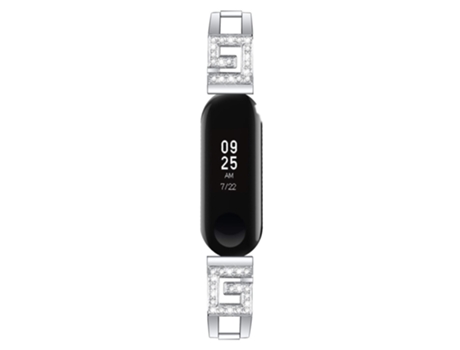 Correa de metal decoración de diamantes de imitación en forma de g para Xiaomi Mi Smart Band 4/Mi Band 3 - plata